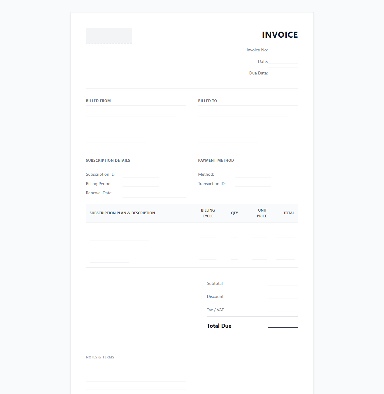 Recurring Annual SaaS Subscription Invoice