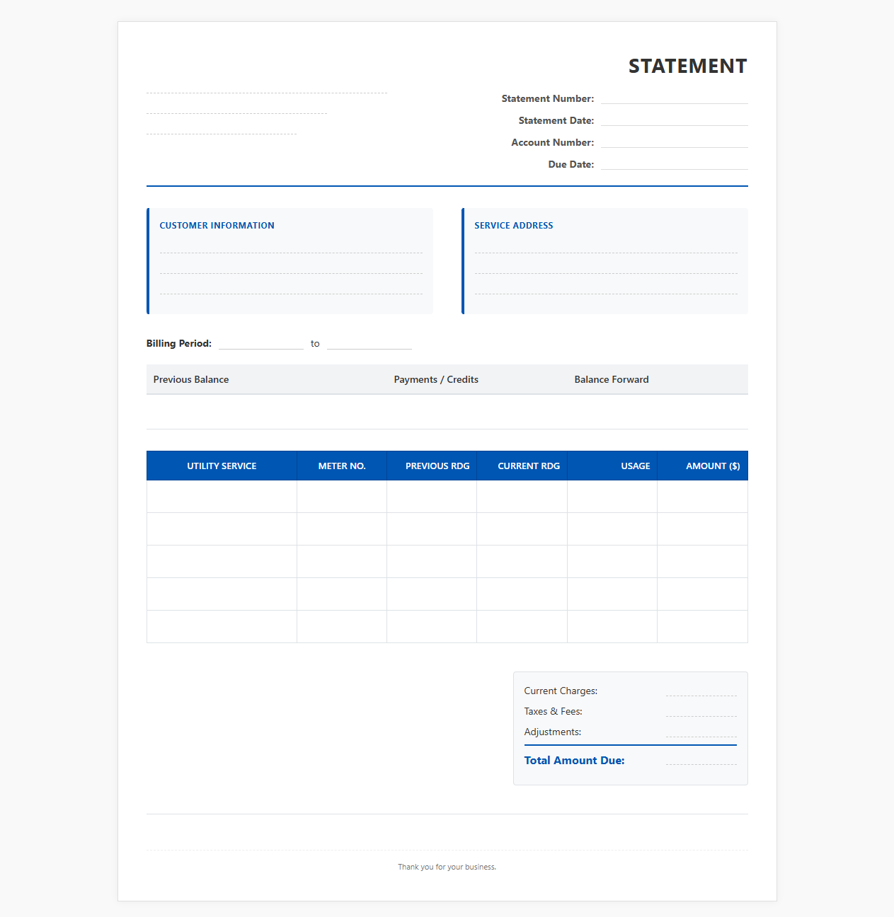 Recurring Utility Cost Statement Template