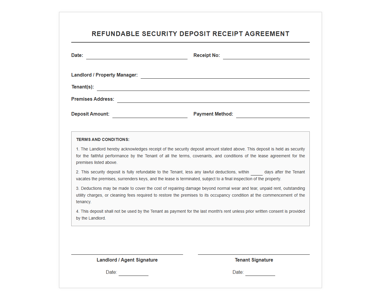 Refundable Security Deposit Receipt Agreement