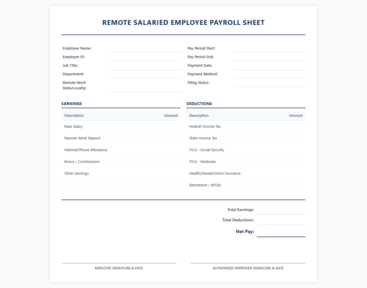 Remote Salaried Employee Payroll Sheet