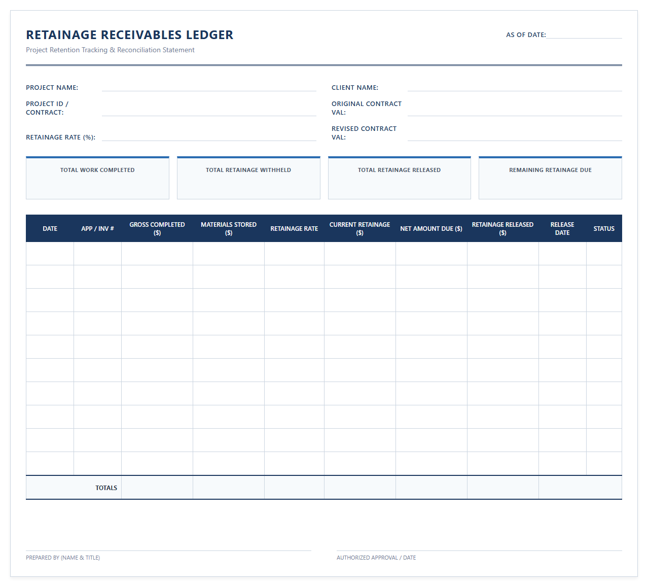 Retainage Receivables Ledger and Tracker