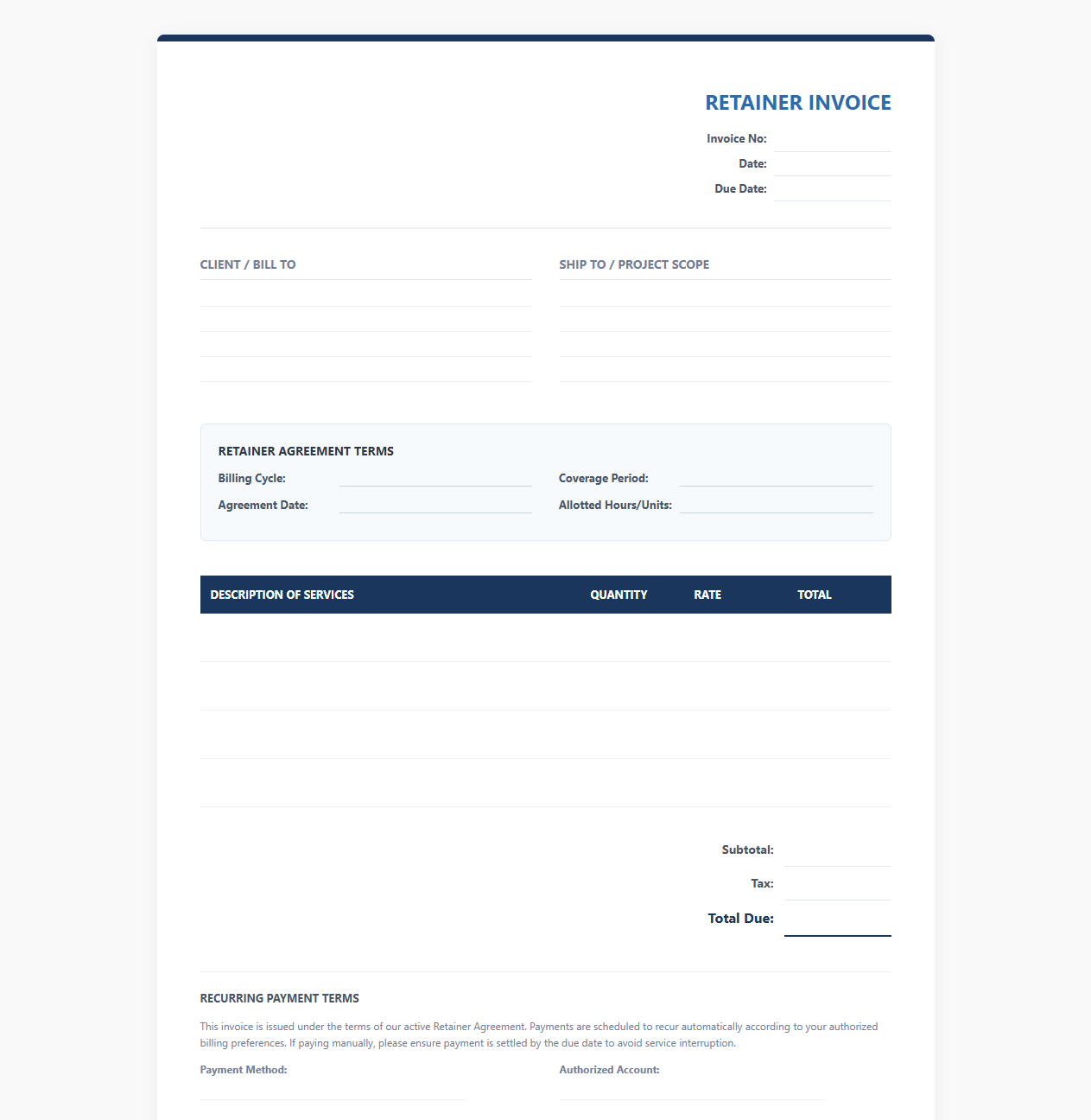 Retainer Agreement Invoice Template
