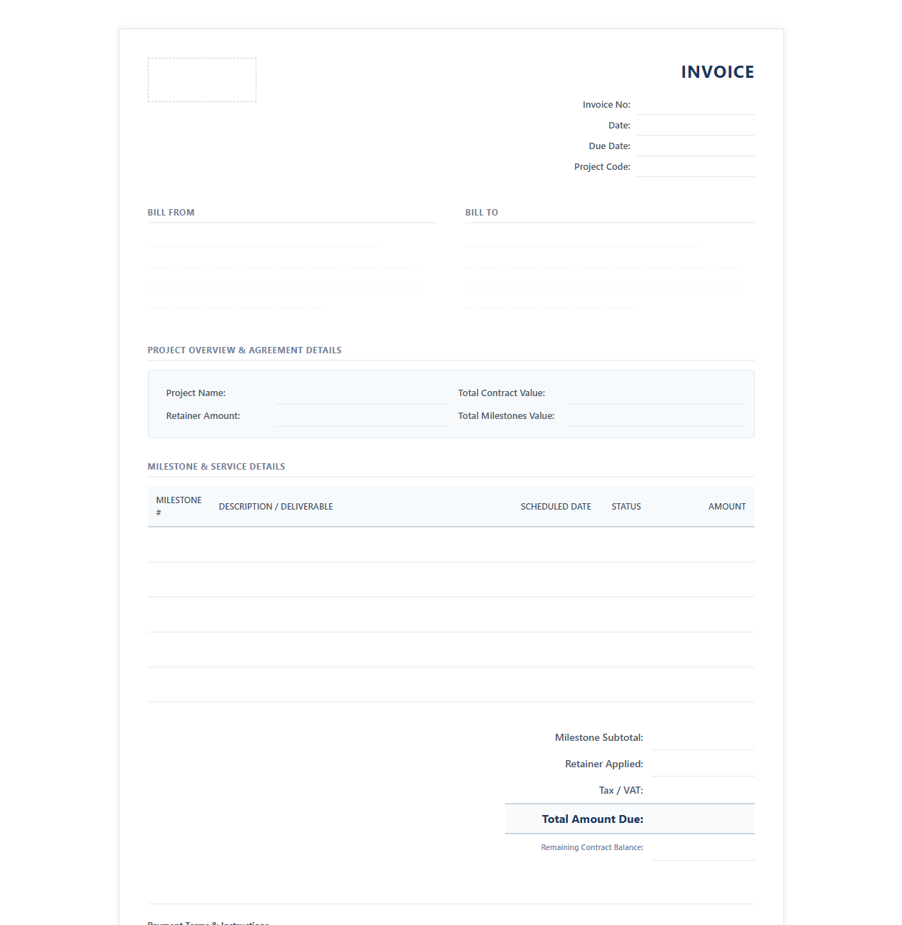 Retainer and Milestone Payment Invoice