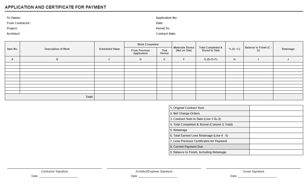 Schedule of Values Progress Draw Template