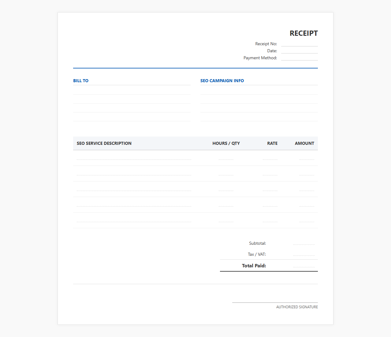 Search Engine Optimization Marketing Receipt