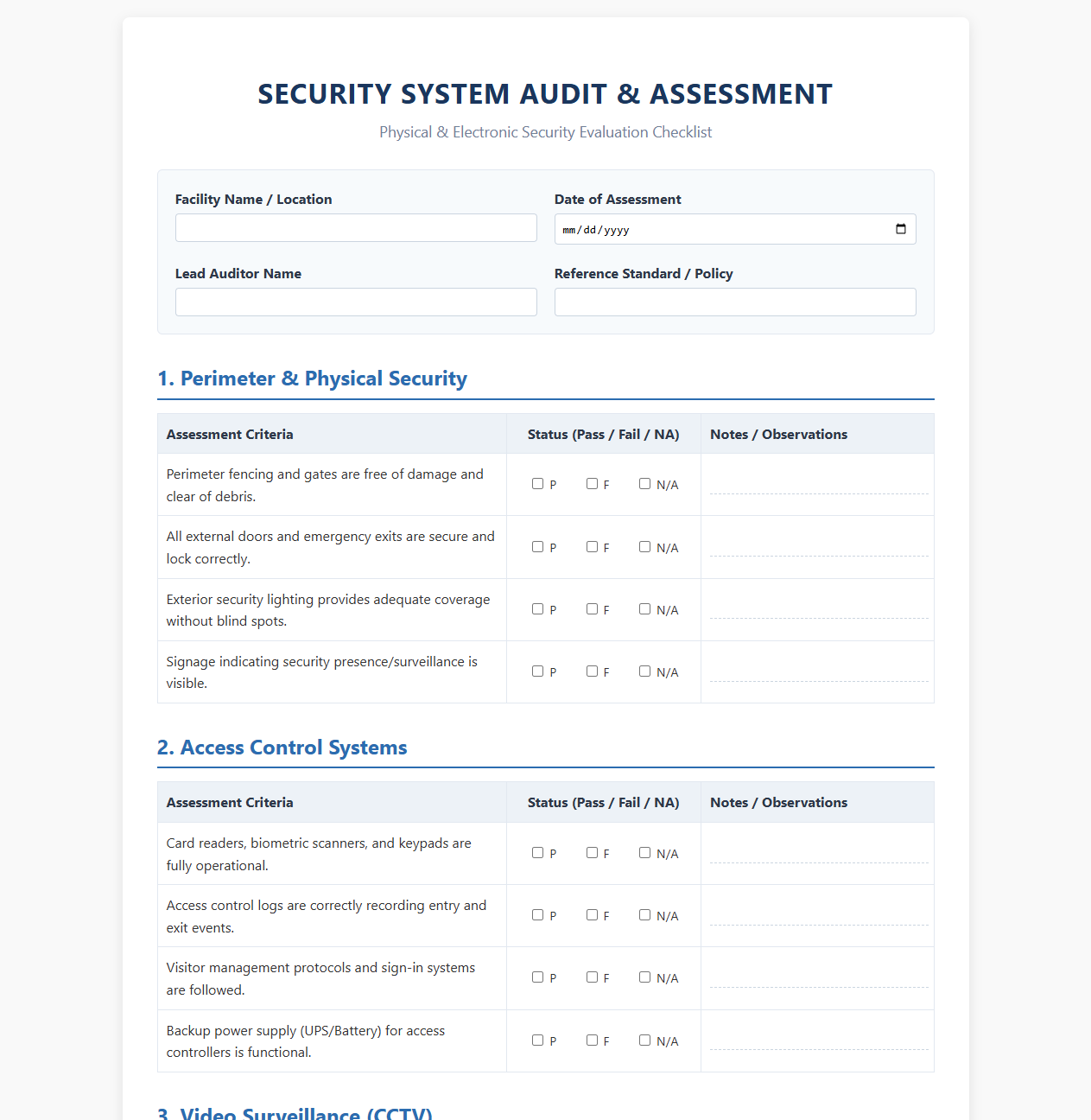 Security System Audit and Assessment Checklist