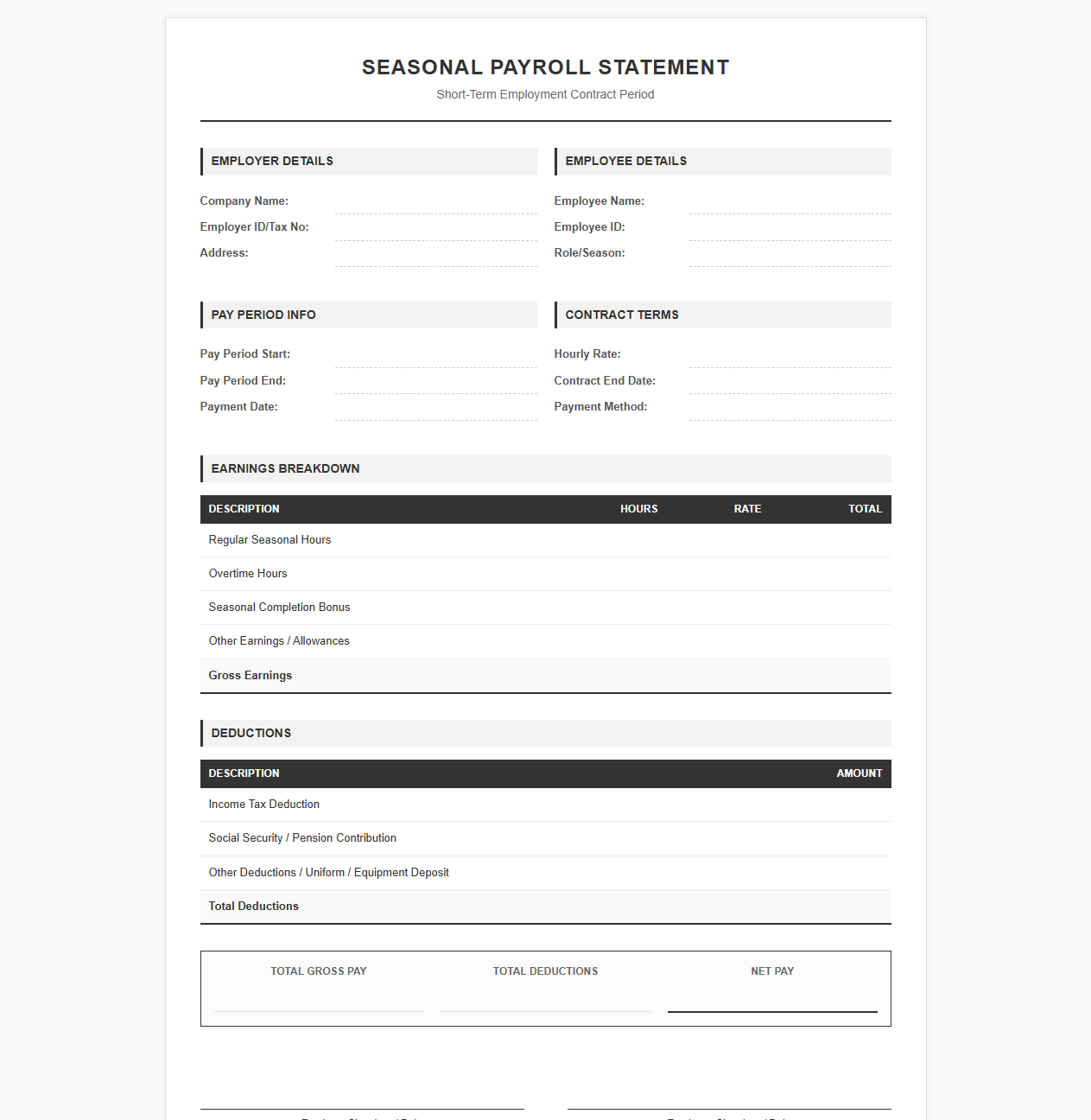 Short-Term Seasonal Employment Payroll Template