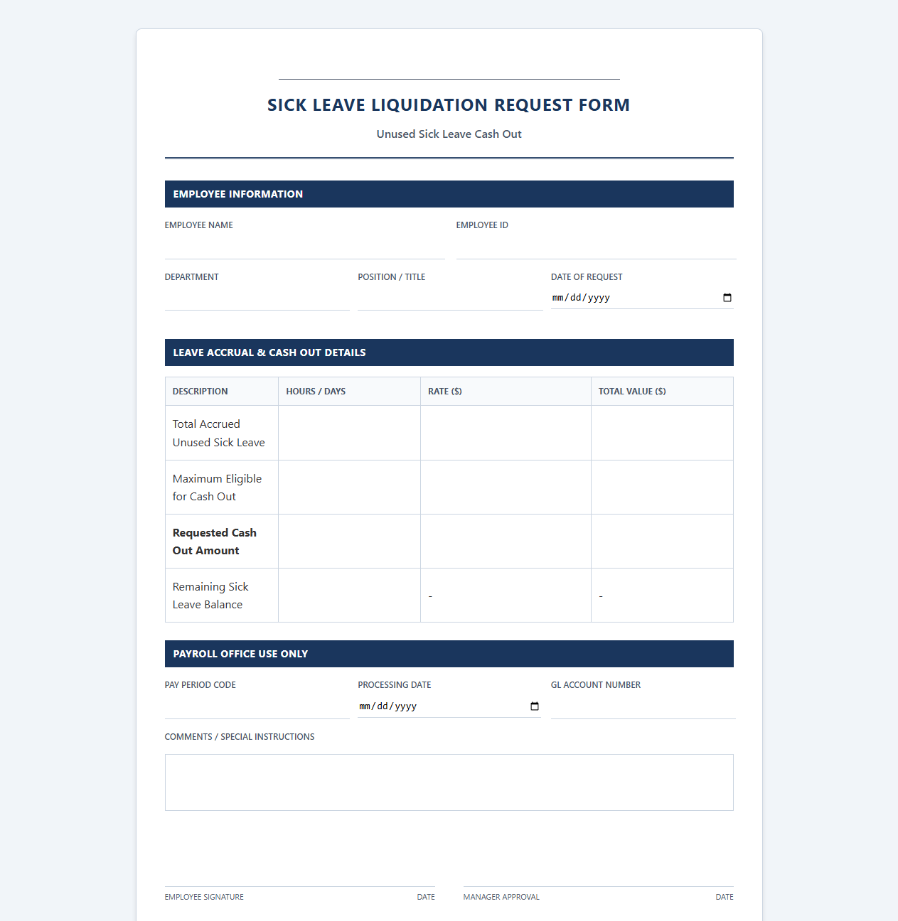 Sick Leave Liquidation Request Form