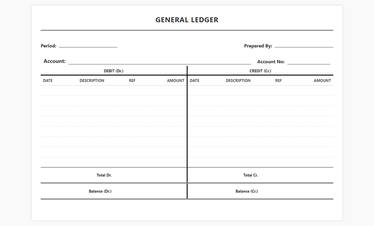 Simple T Account General Ledger Layout