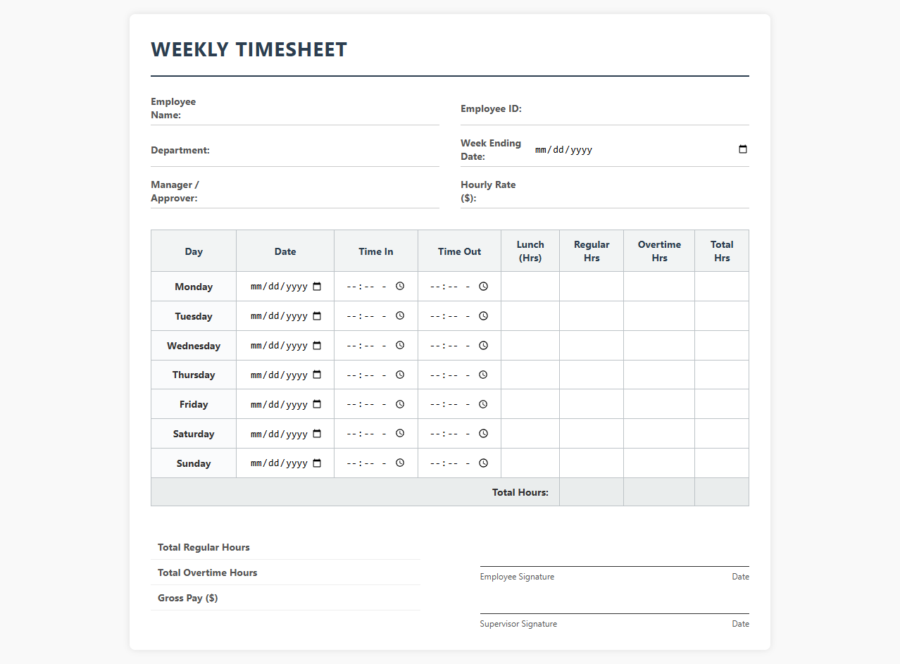 Simple Weekly Timesheet for Payroll