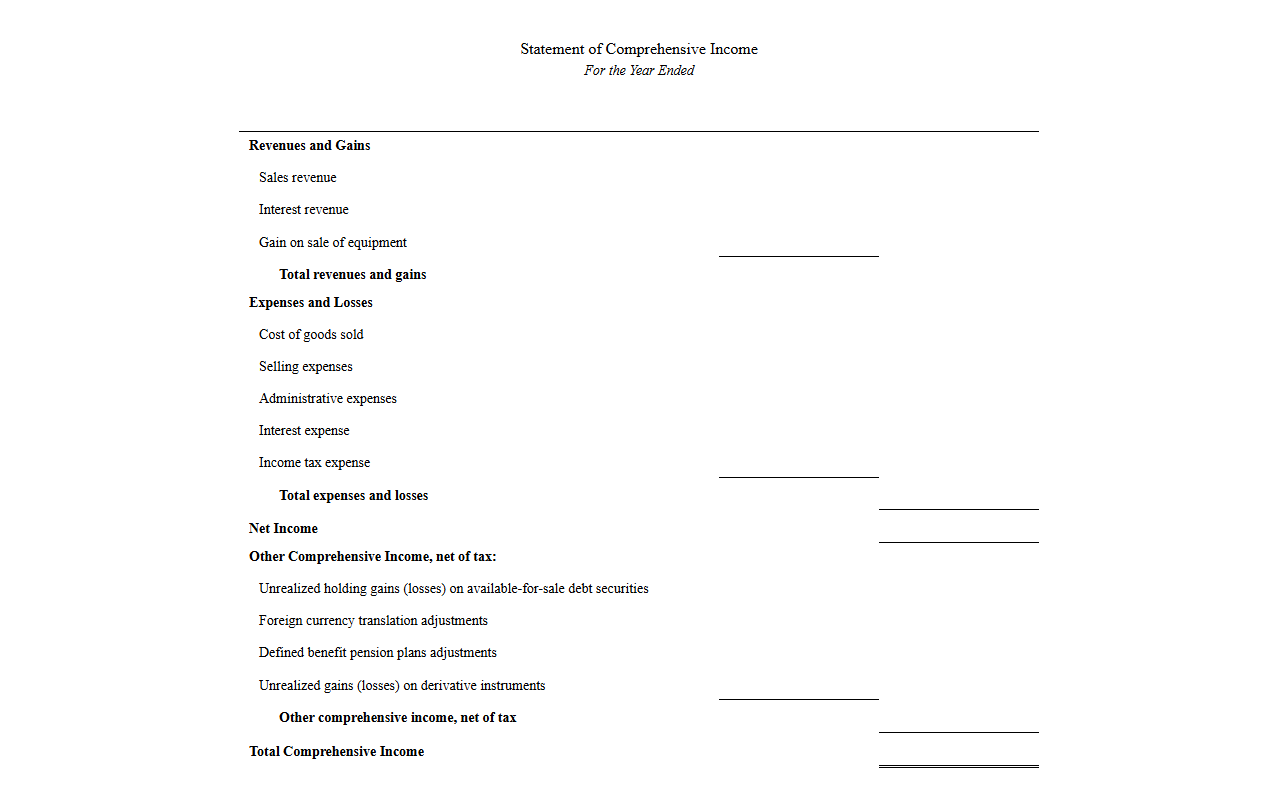 Single-Step Comprehensive Income Statement Template