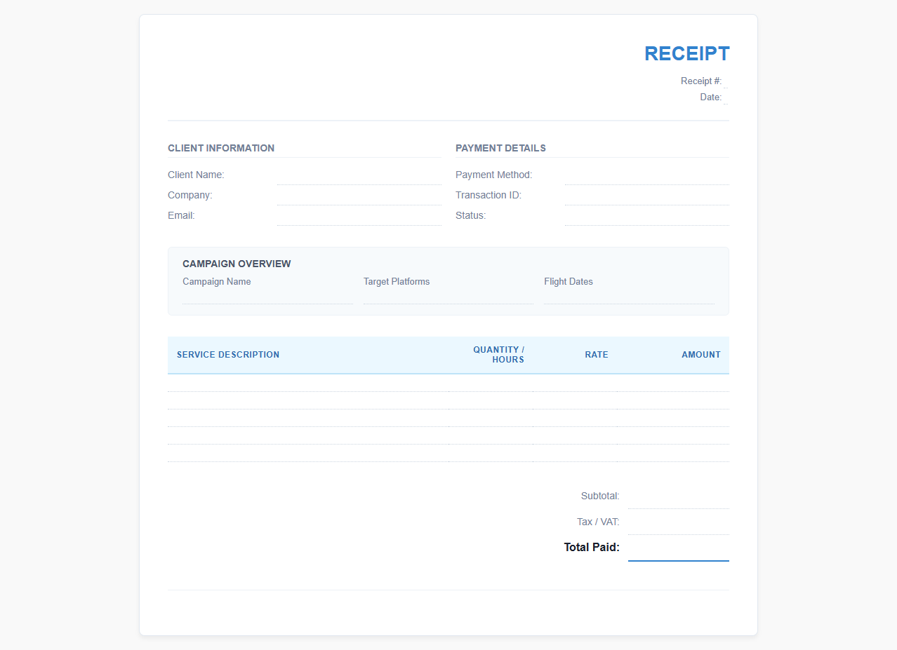 Social Media Marketing Campaign Receipt