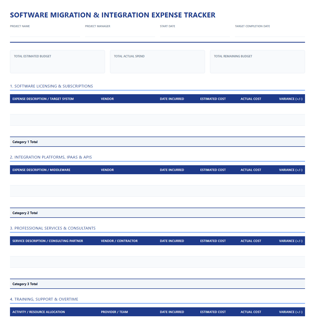 Software Migration and Integration Expense Tracker