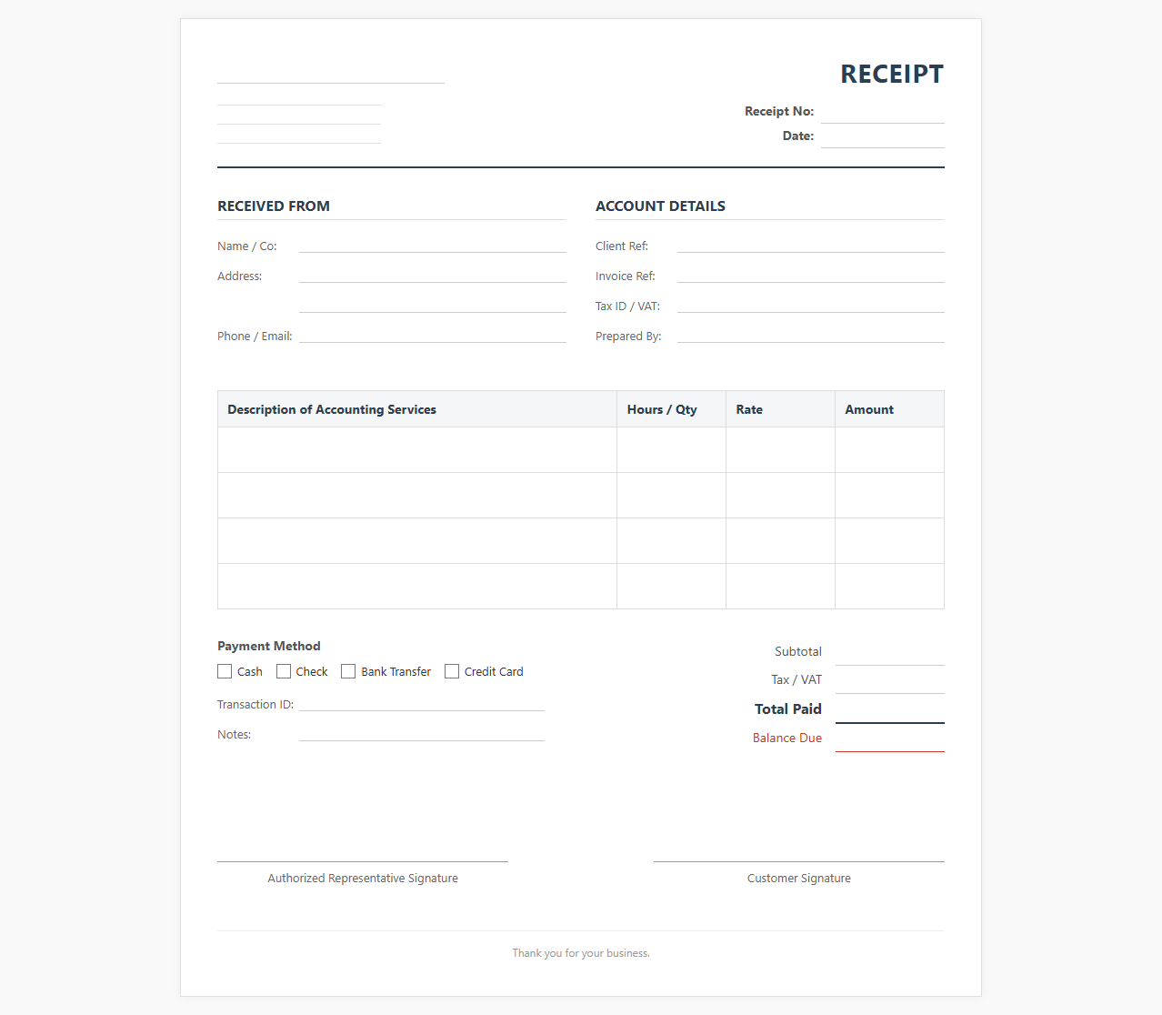 Standard Accounting Service Payment Receipt