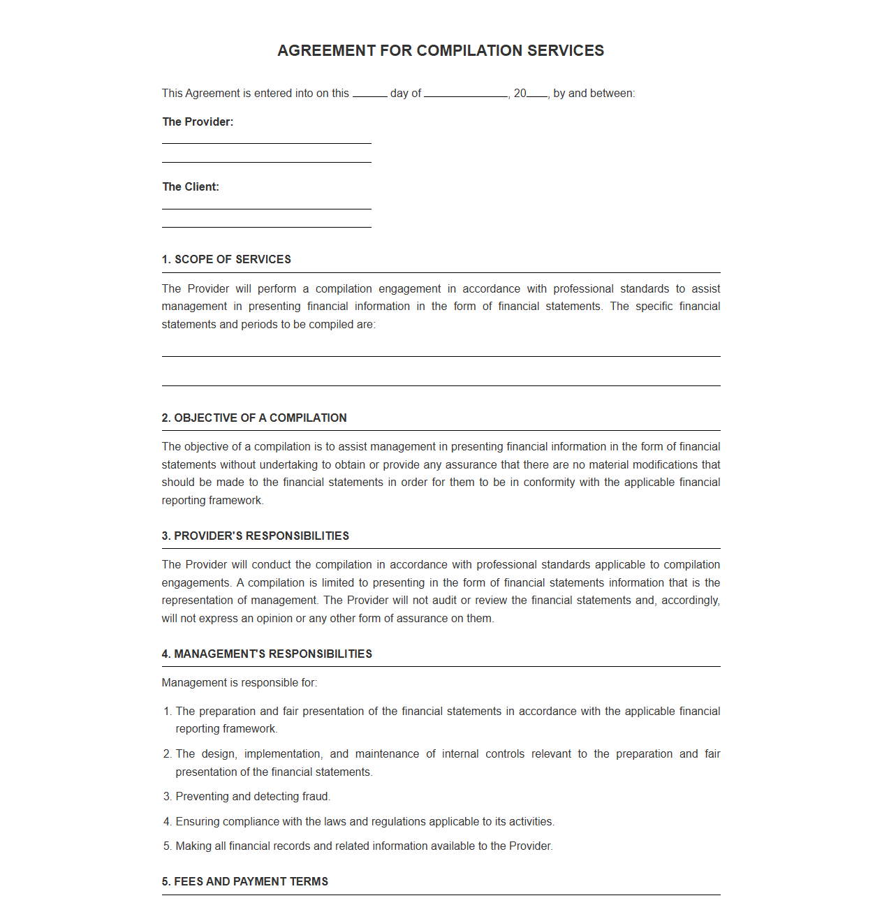 Standard Compilation Engagement Contract Template