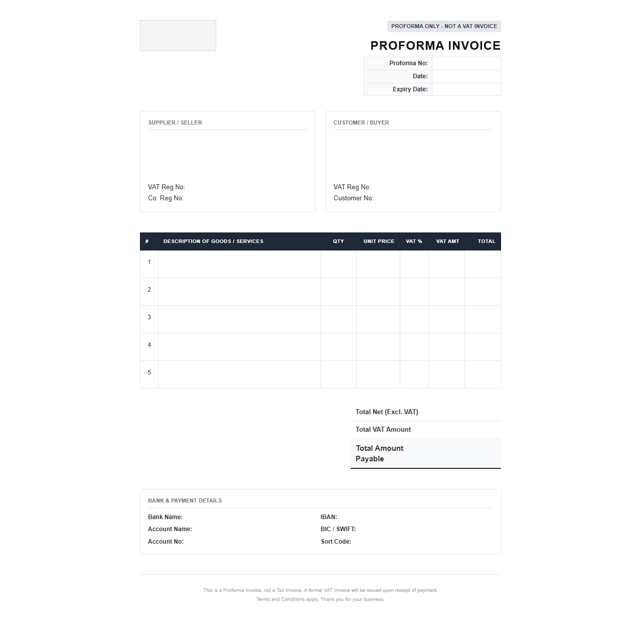 Standard VAT Proforma Invoice Format