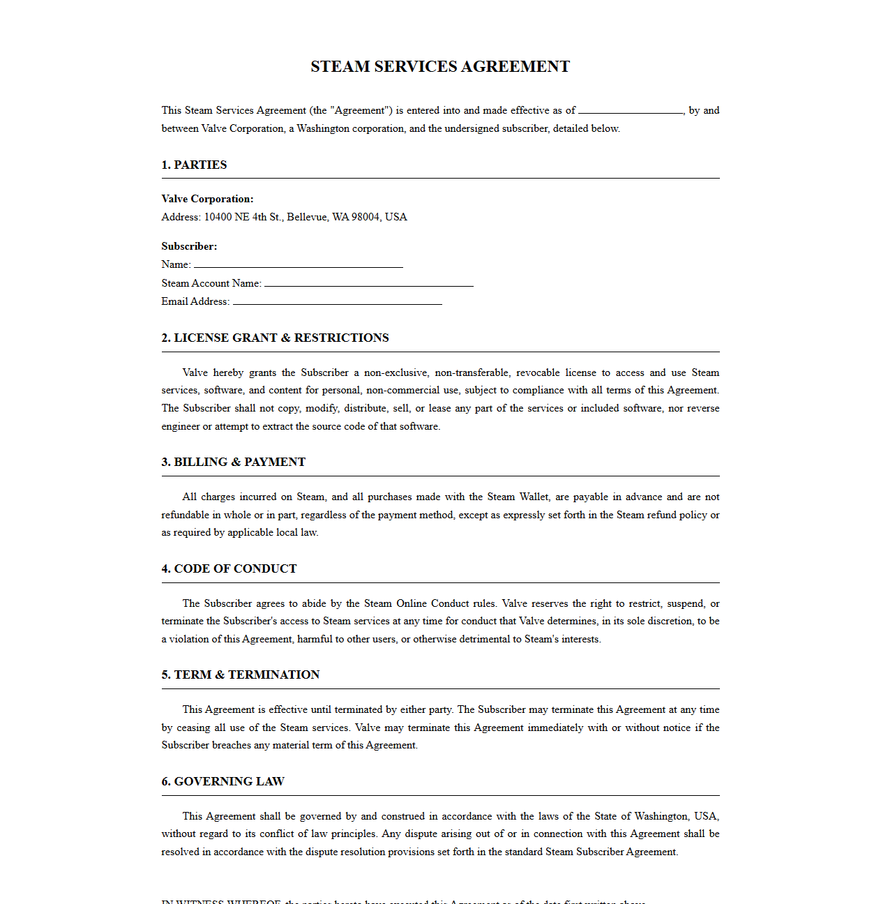Steam Services Agreement