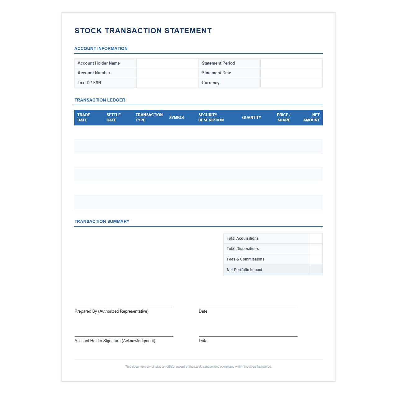 Stock Transaction Statement Template