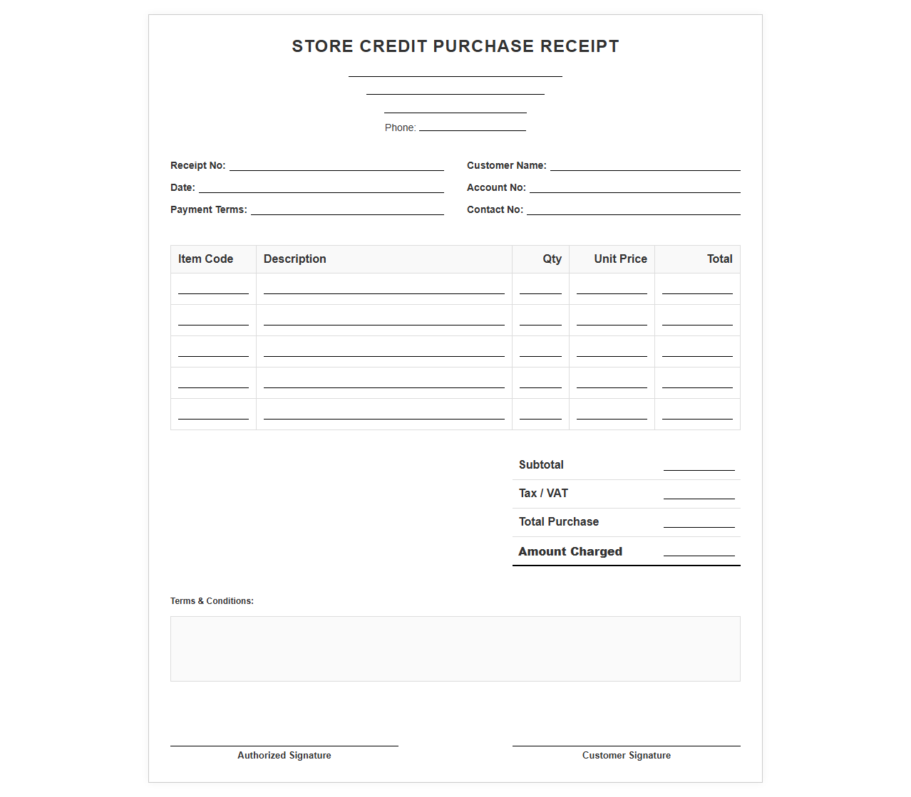 Store Credit Purchase Receipt