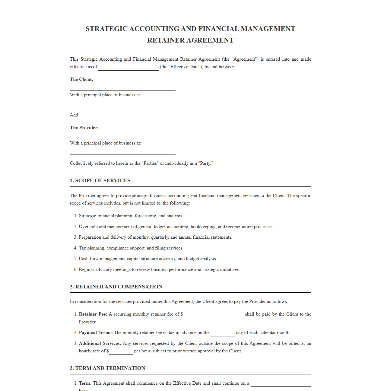 Strategic Accounting and Financial Management Retainer Contract