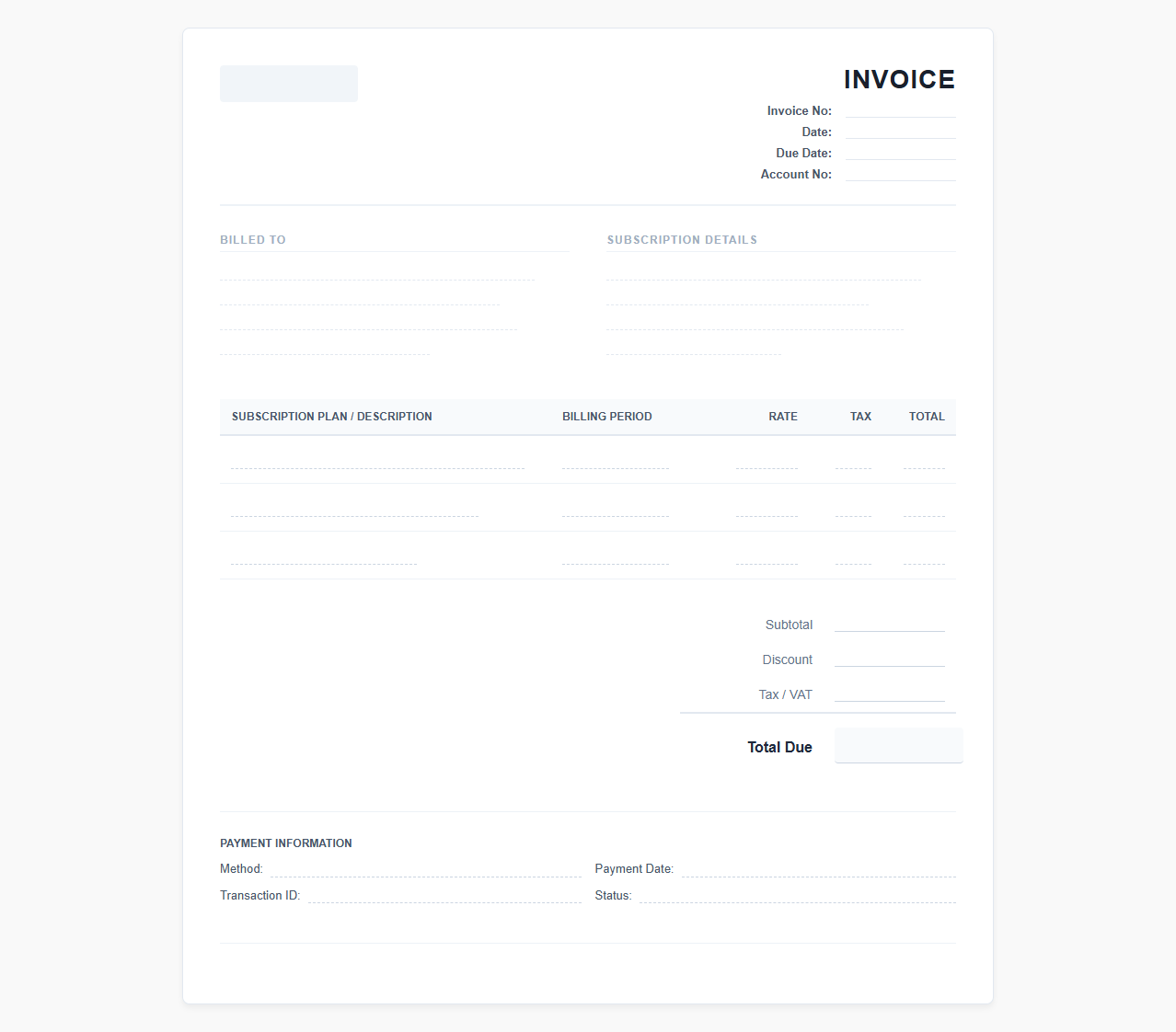Streaming Service Subscription Invoice Template