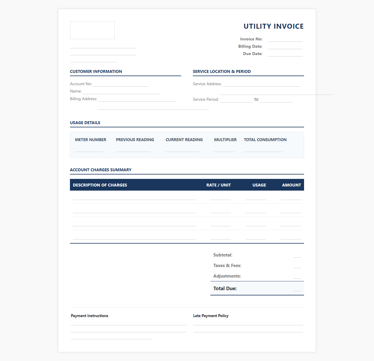 Subscription Utility Invoice Template