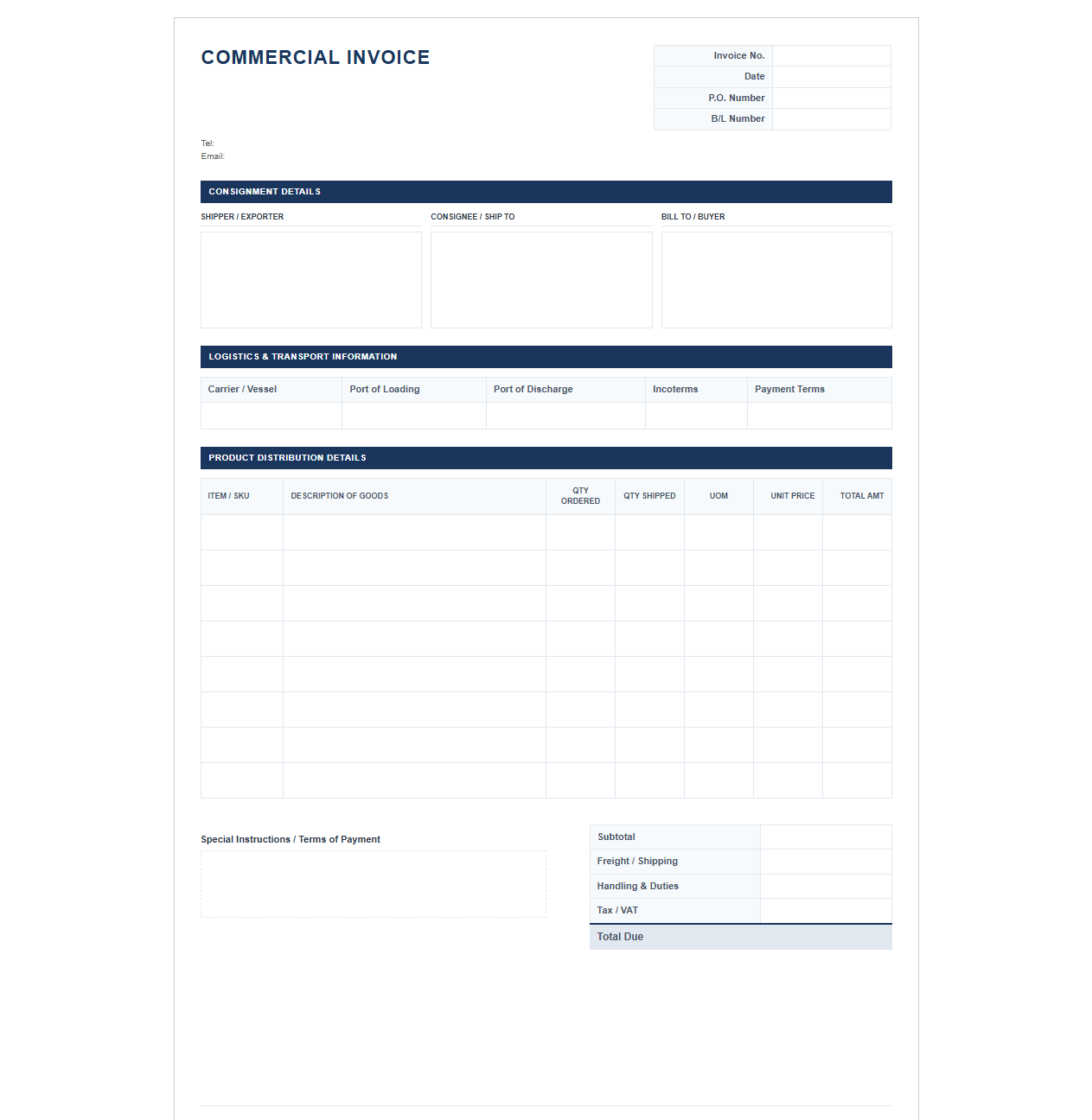Supply Chain Distribution Invoice