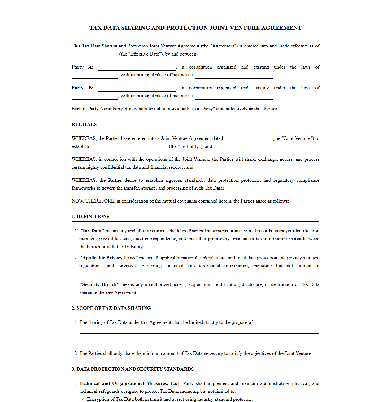 Tax Data Sharing and Protection Joint Venture Agreement