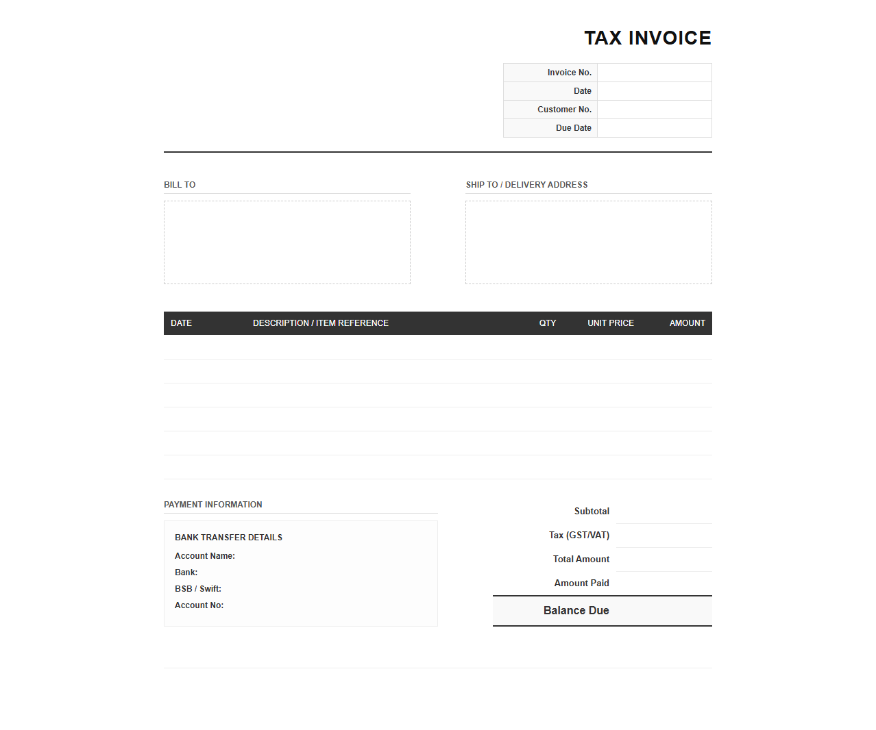 Tax Invoice and Statement of Account Template