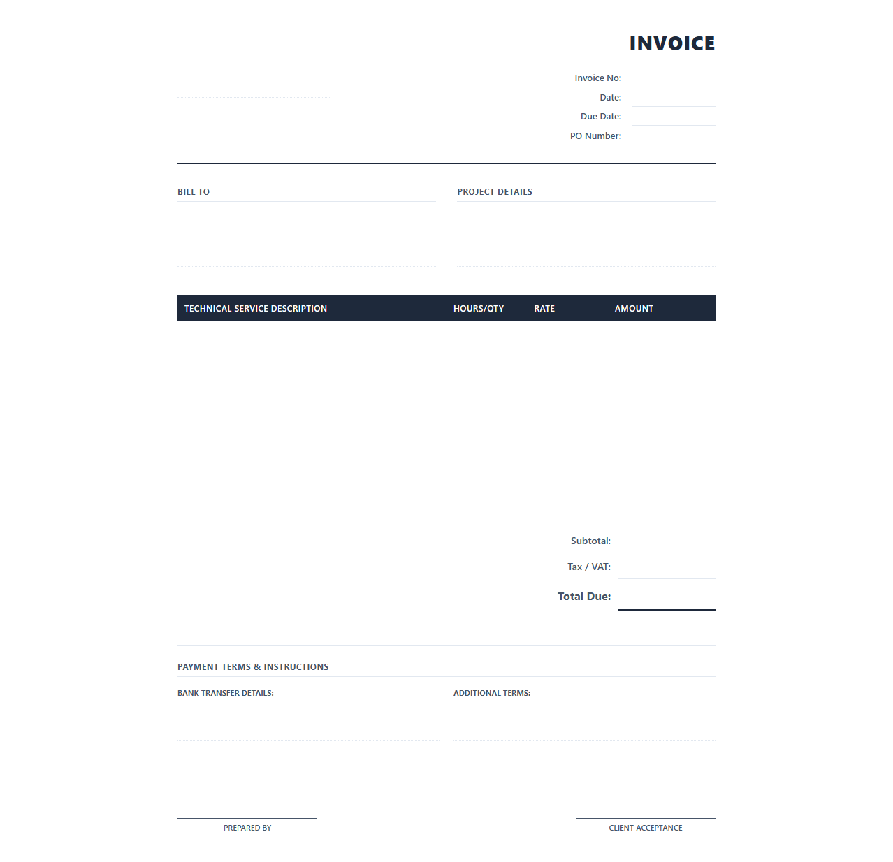 Technical Project Management Service Invoice