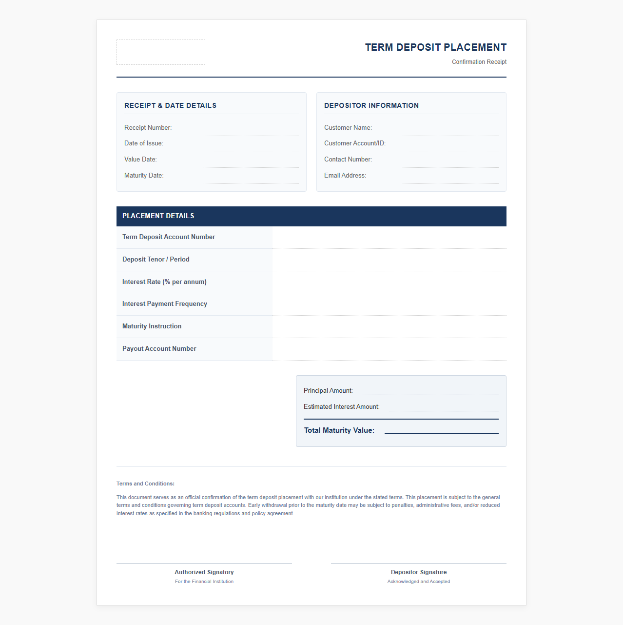 Term Deposit Placement Confirmation Receipt