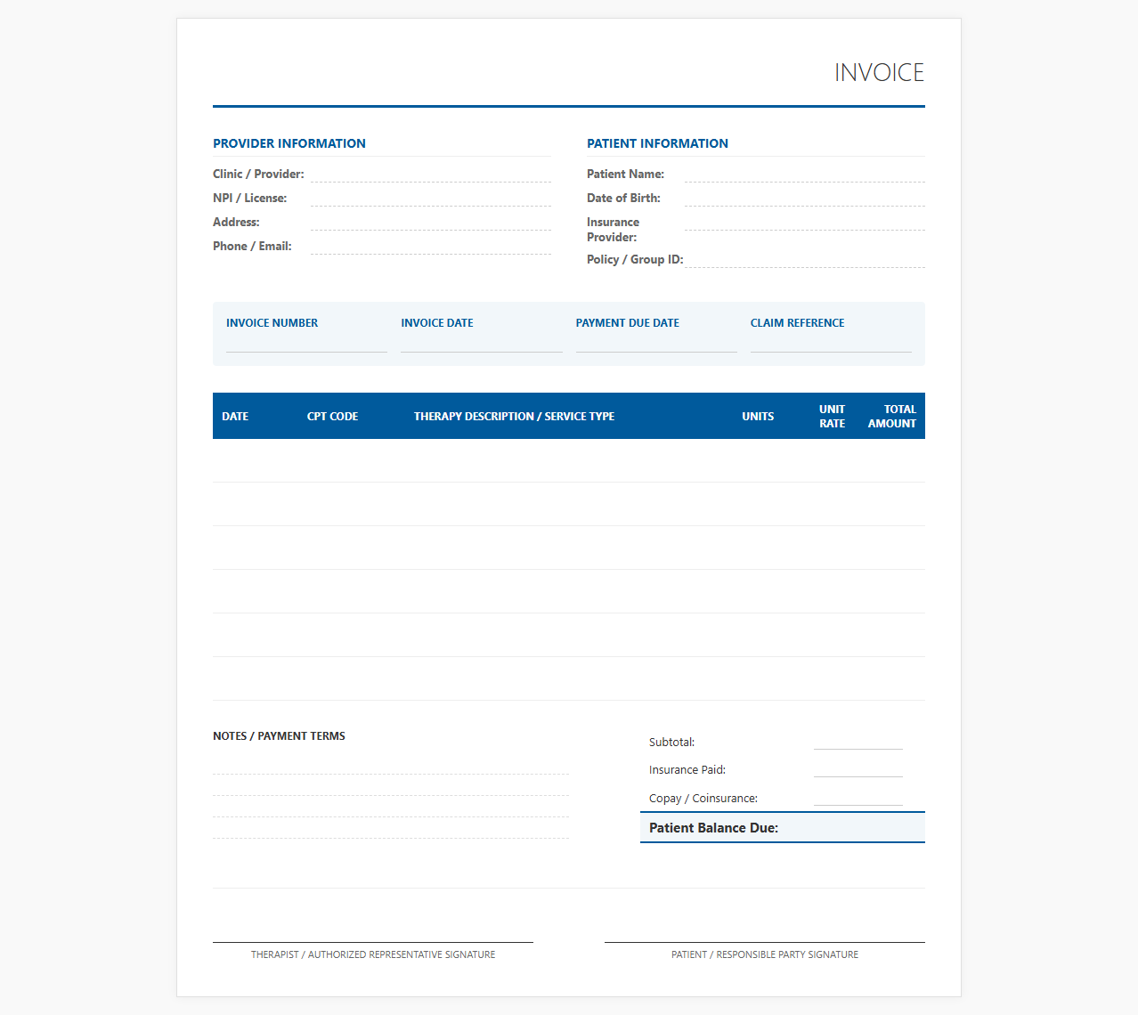 Therapy and Rehabilitation Service Invoice