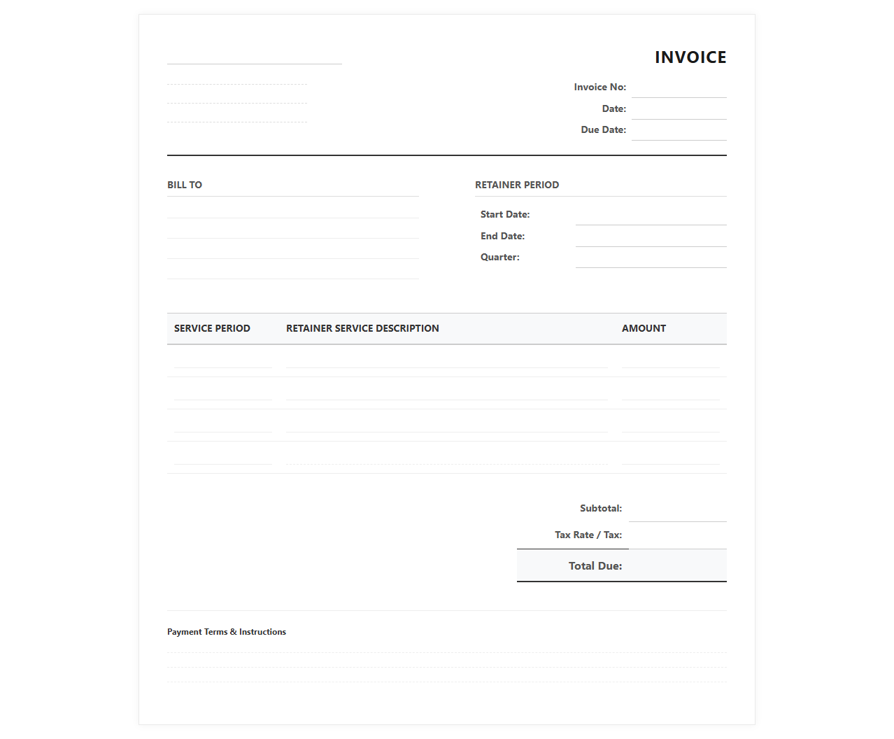 Three-Month Retainer Service Invoice