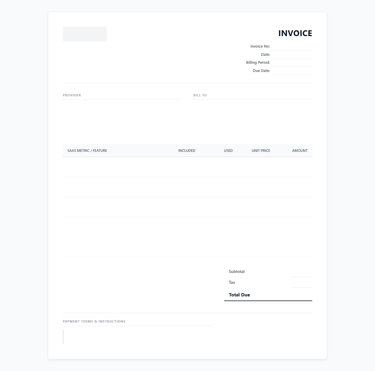 Usage Based SaaS Billing Invoice