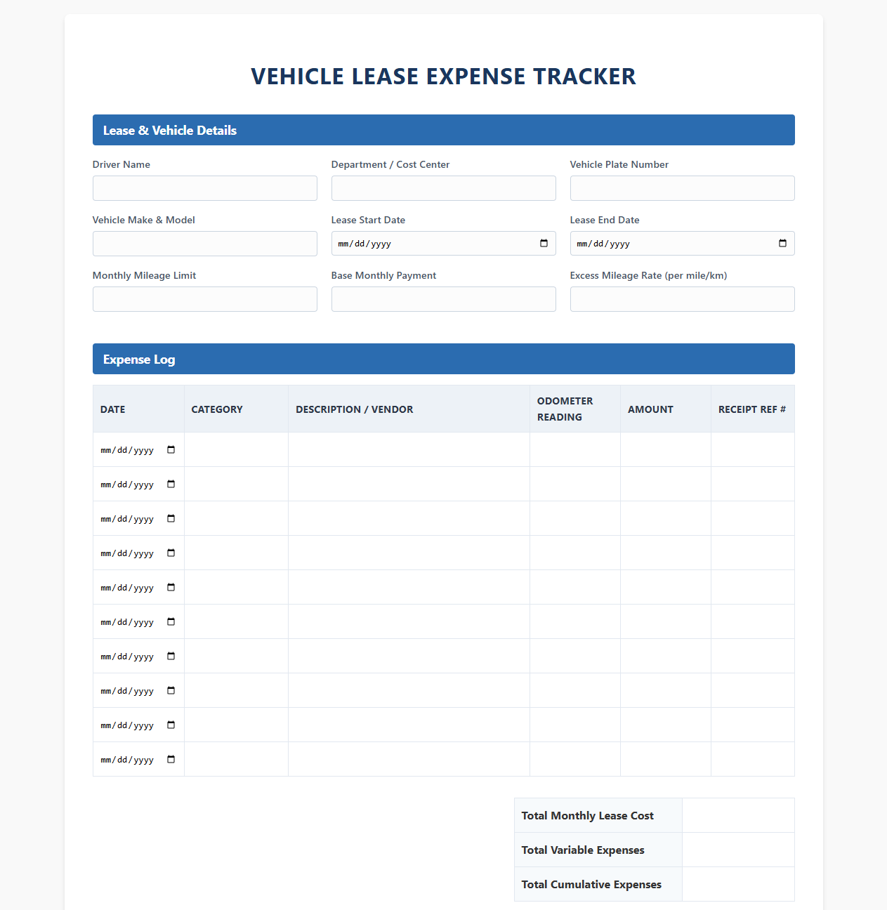 Vehicle Lease Expense Tracker