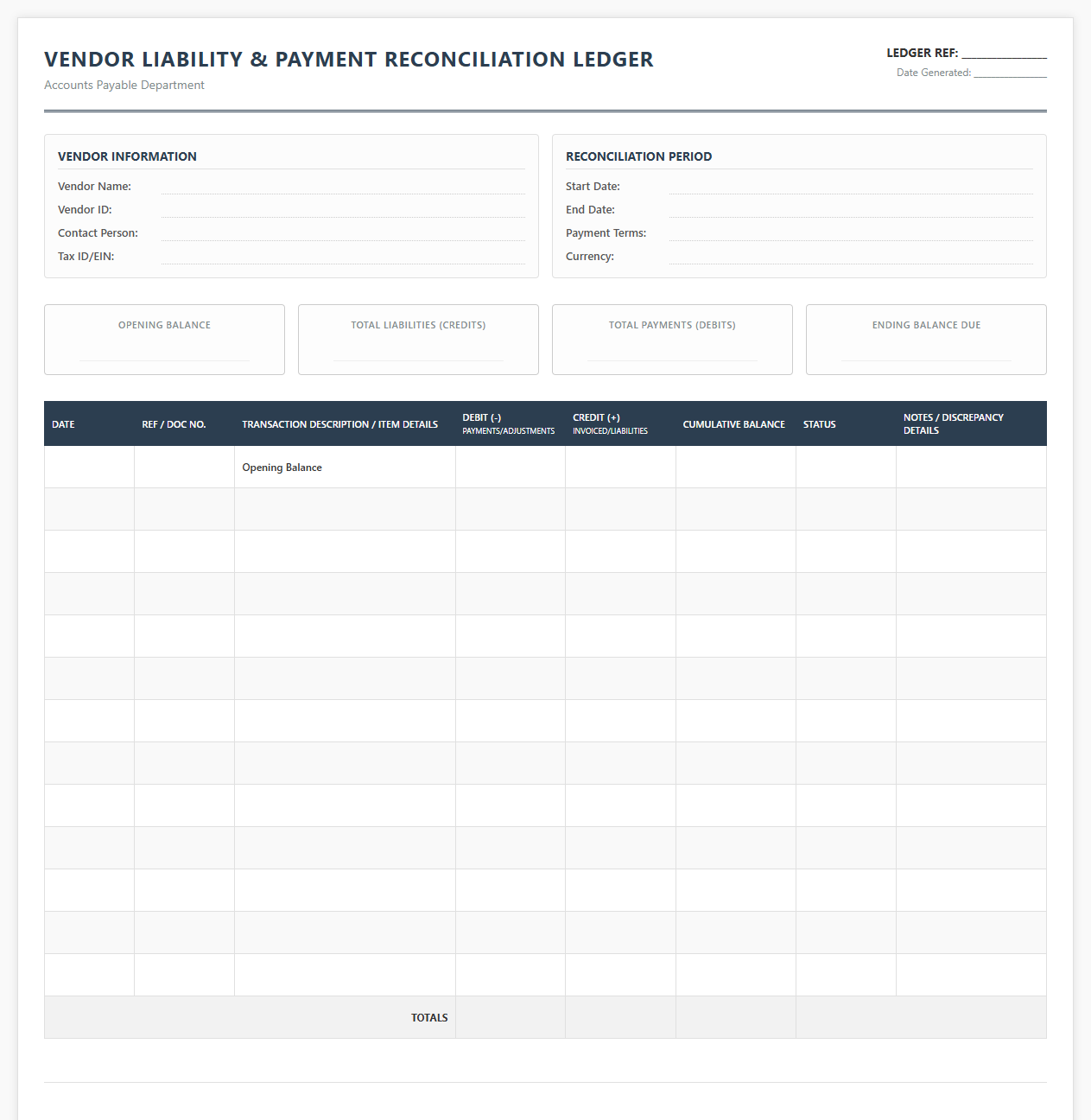 Vendor Liability and Payment Reconciliation Ledger