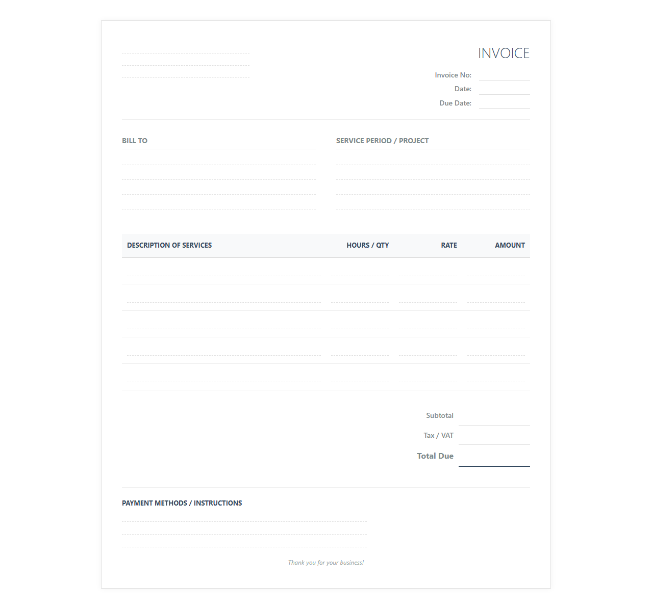 Virtual Assistant Services Invoice Template