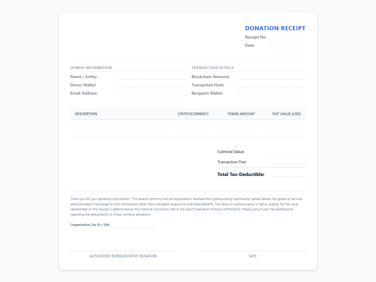 Web3 Charitable Donation Receipt