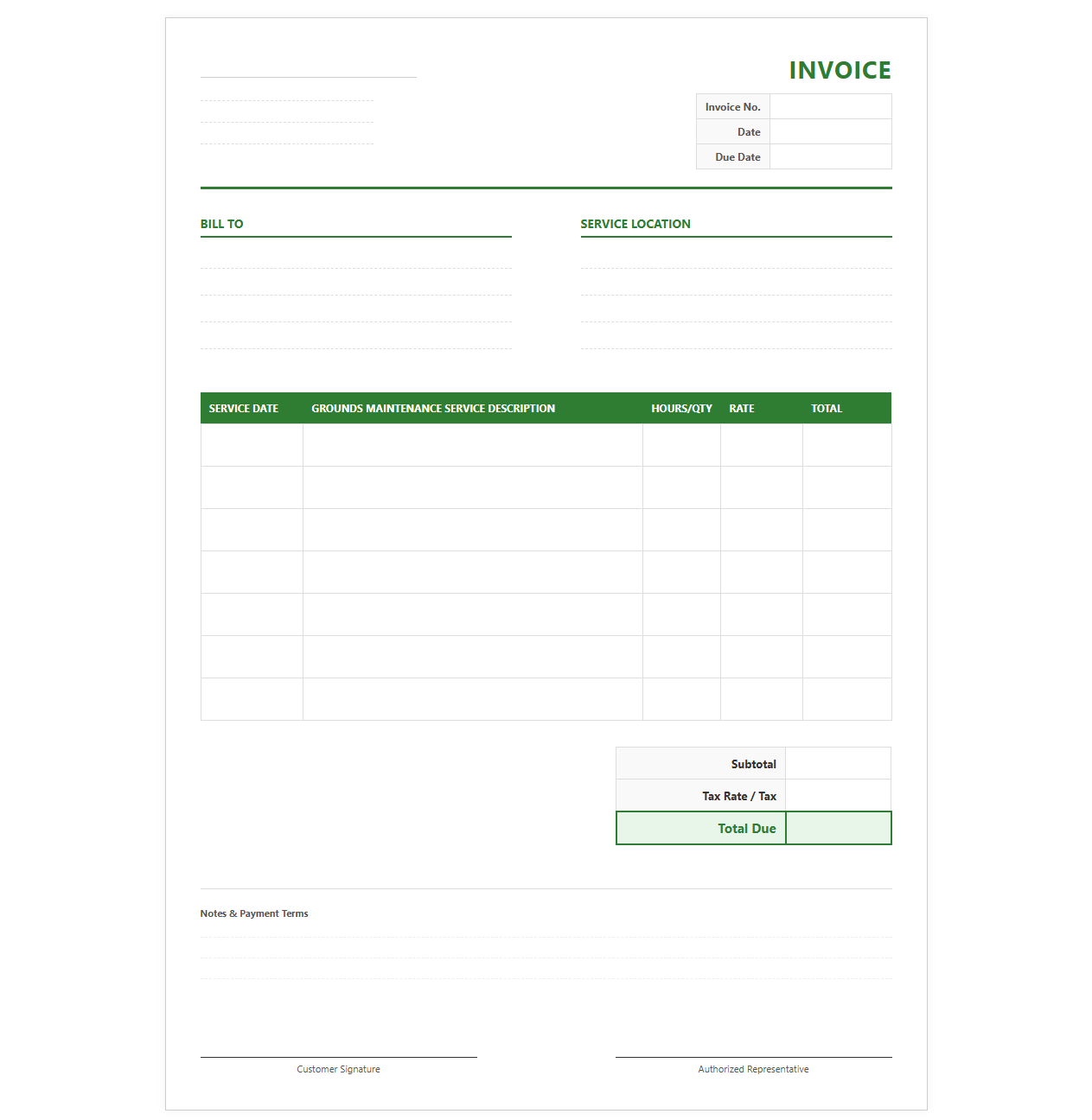 Weekly Grounds Maintenance Service Invoice