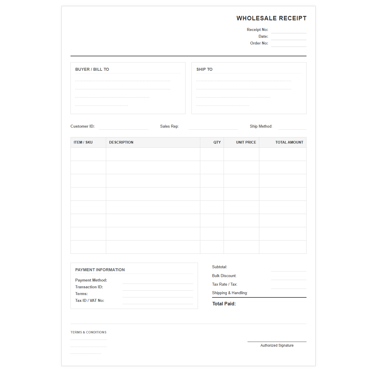 Wholesale Order Transaction Receipt