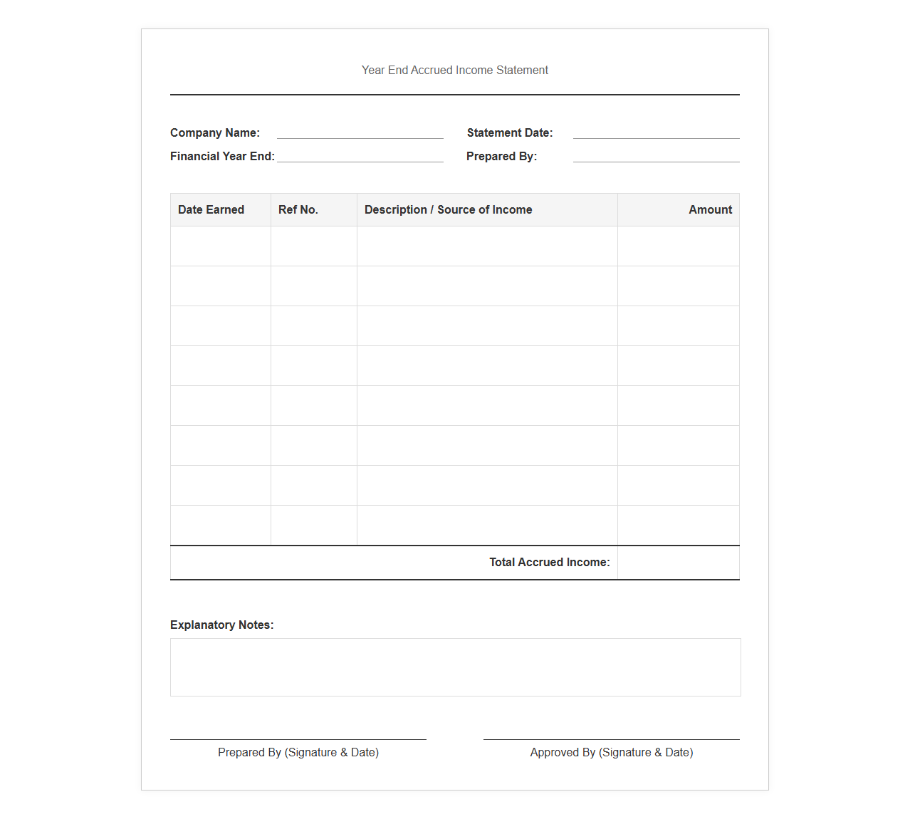 Year End Accrued Income Statement