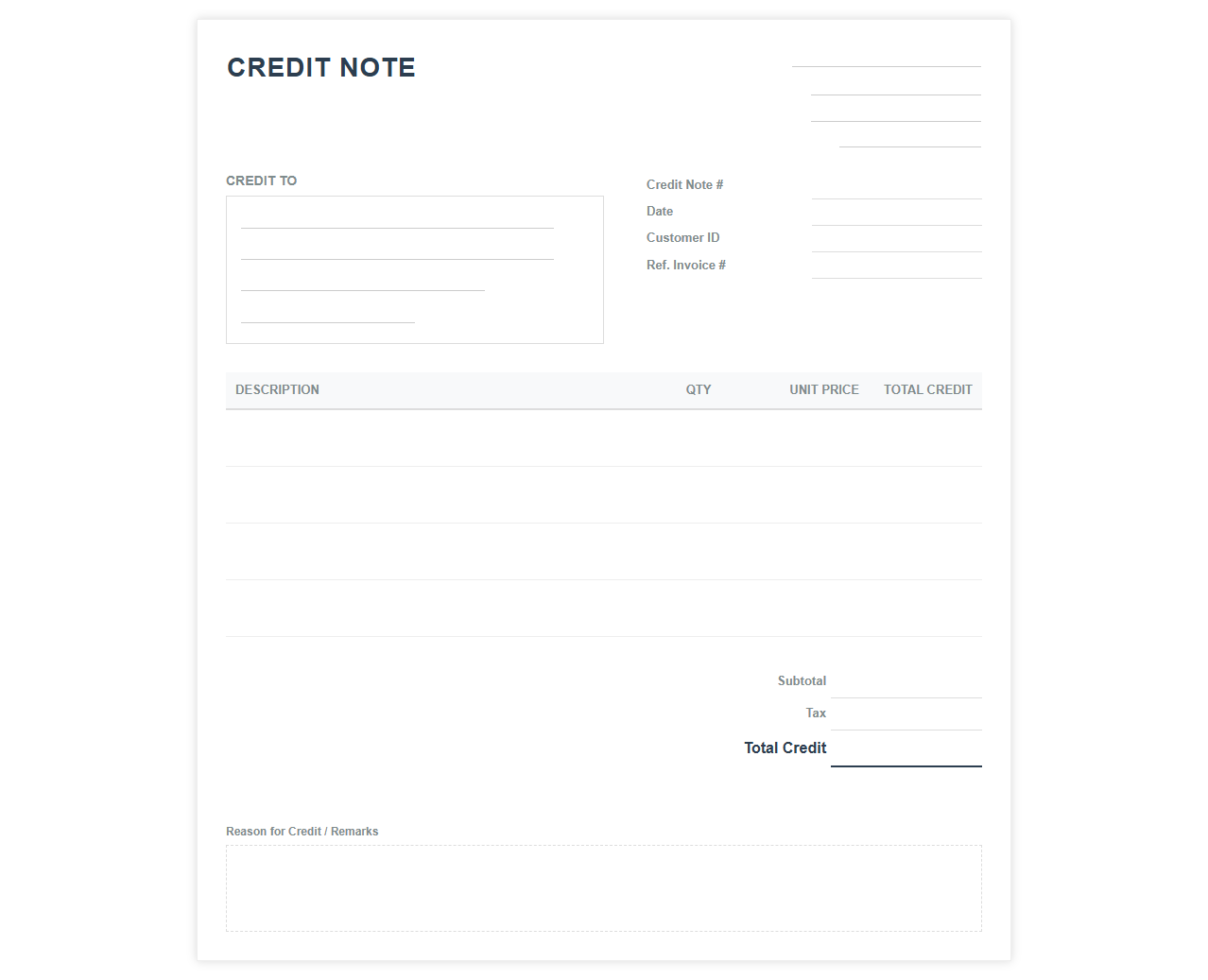 Account Credit Invoice Template for Customers