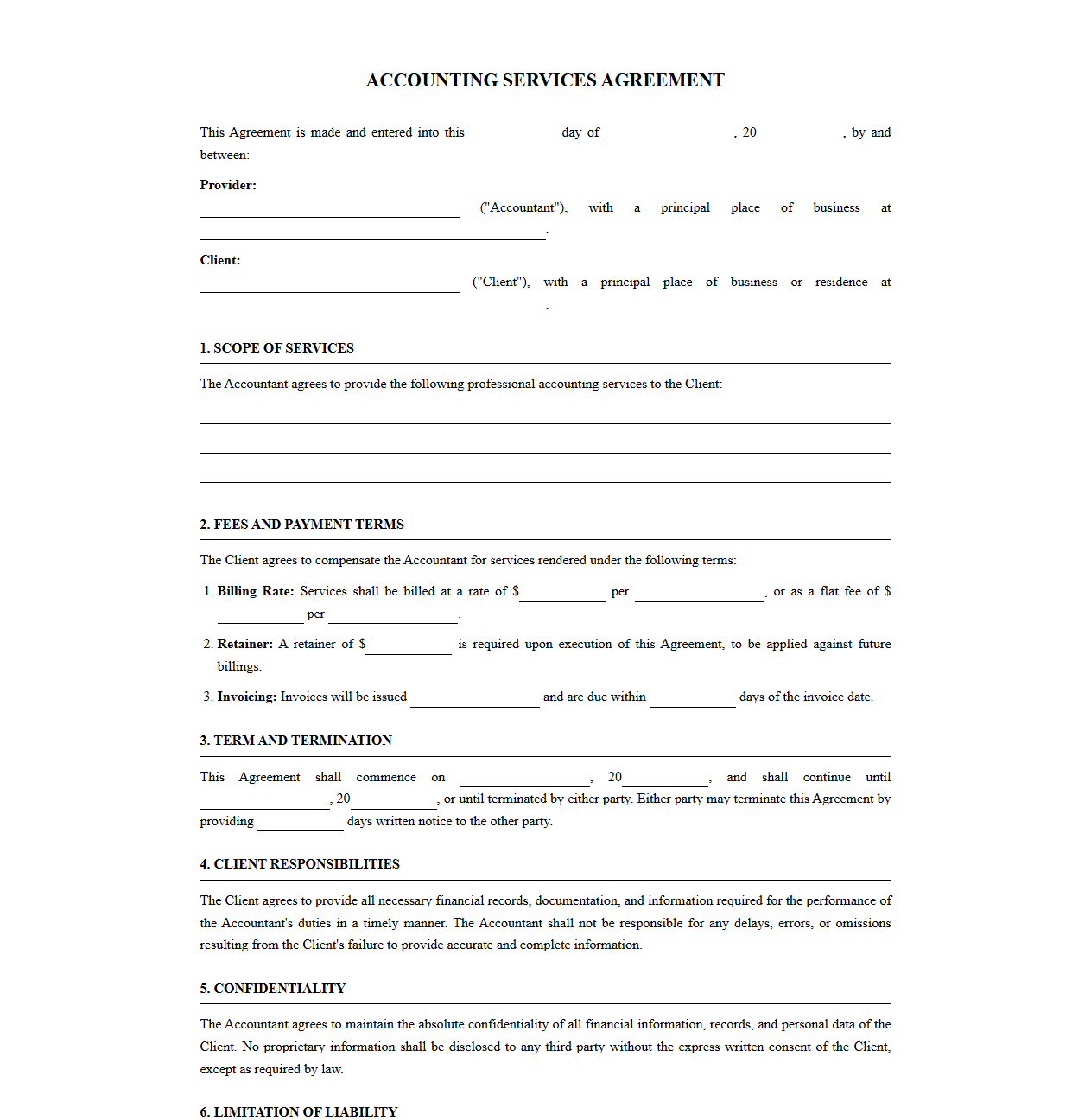 Accountant Client Service Agreement Template