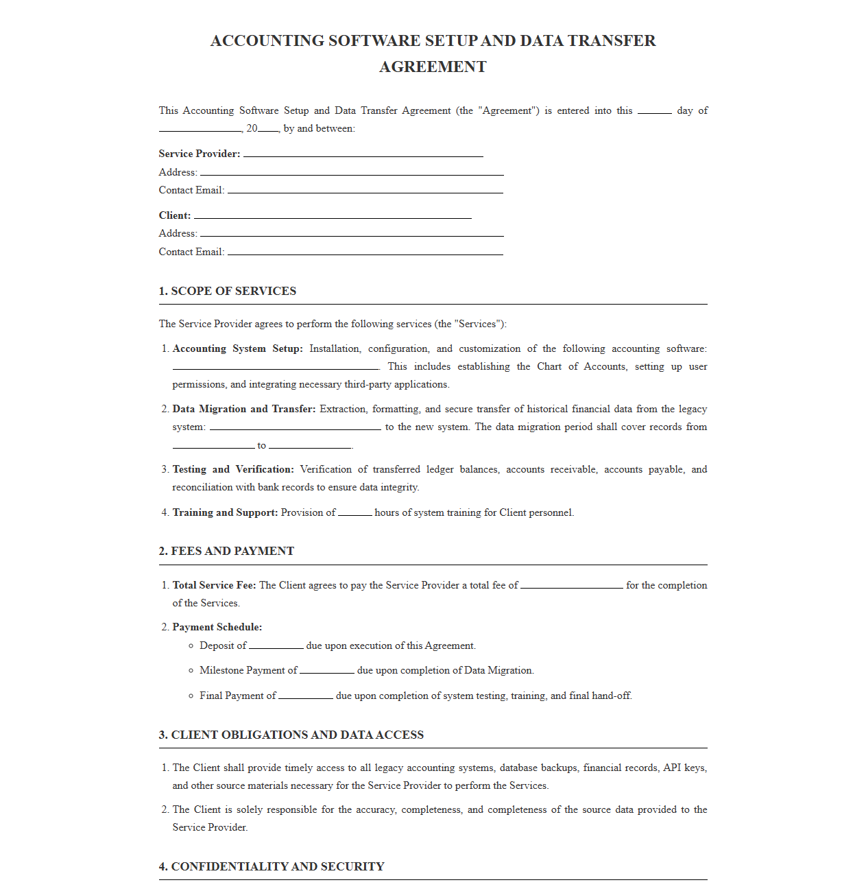 Accounting Software Setup and Data Transfer Contract