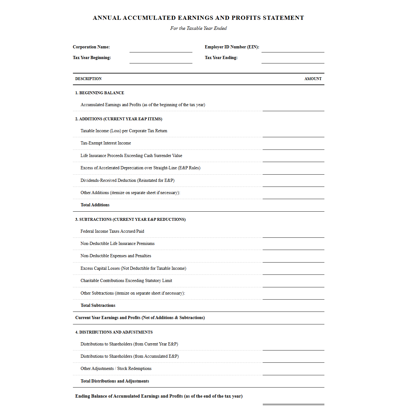 Annual Accumulated Earnings and Profits Statement