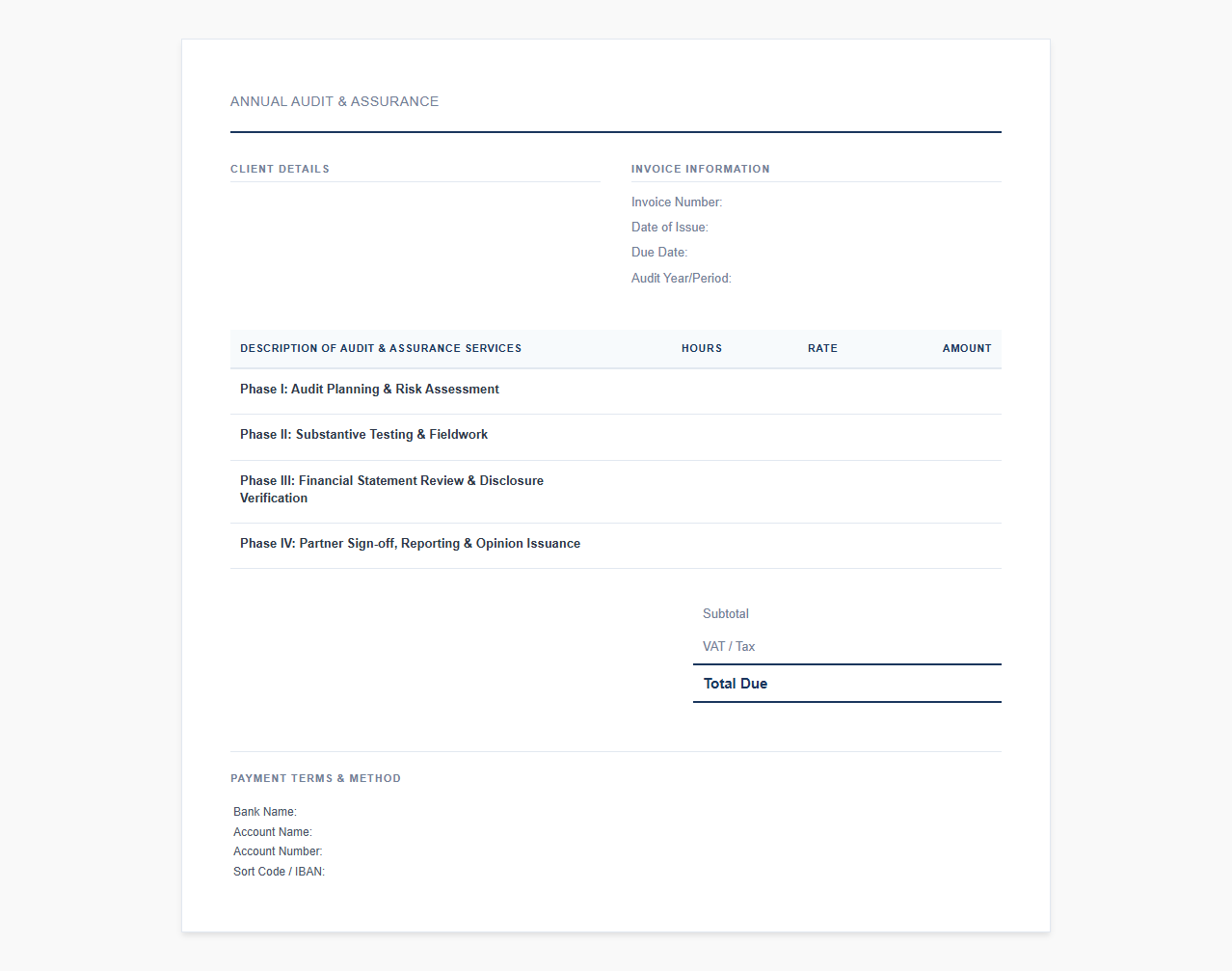 Annual Audit and Assurance Invoice Template