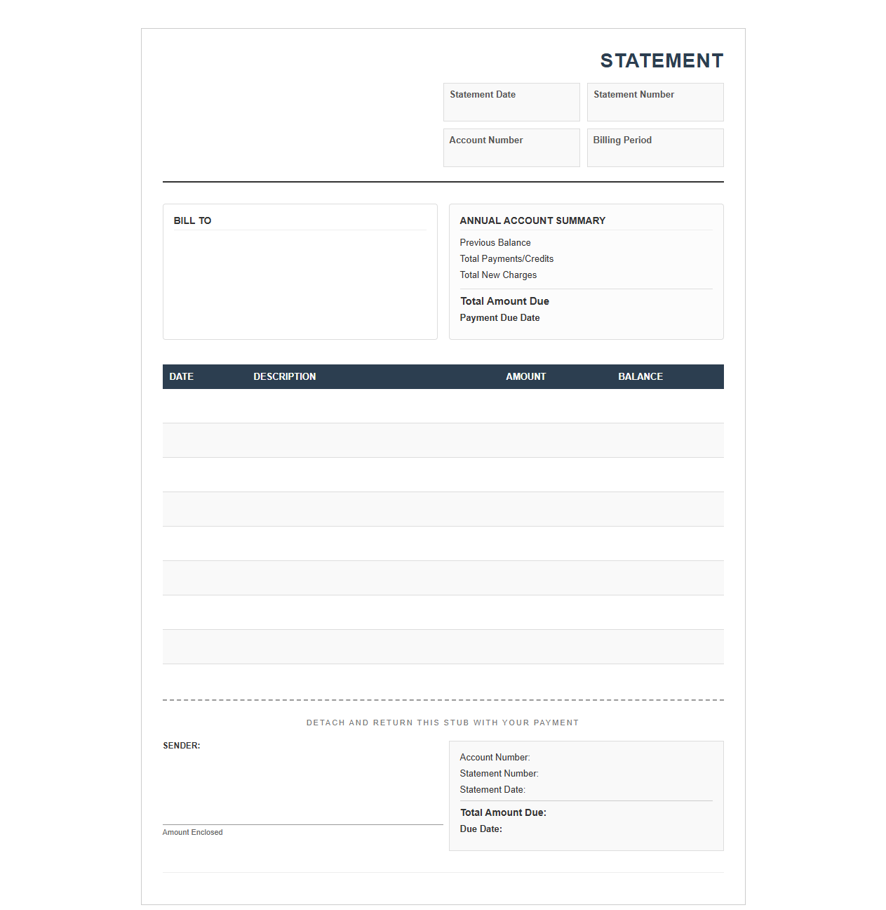 Annual Billing Statement Template