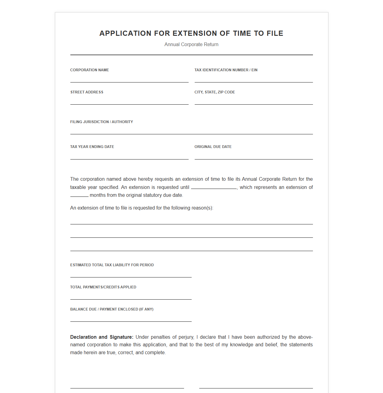 Annual Corporate Return Filing Extension Request Template