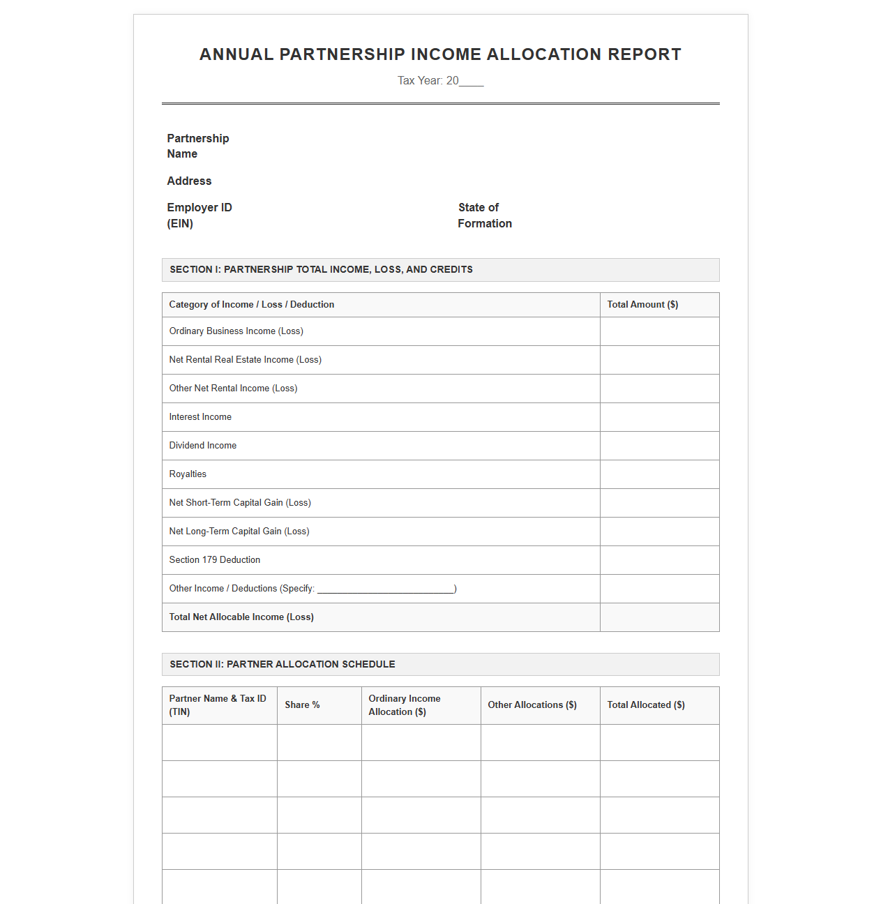 Annual Partnership Income Allocation Report