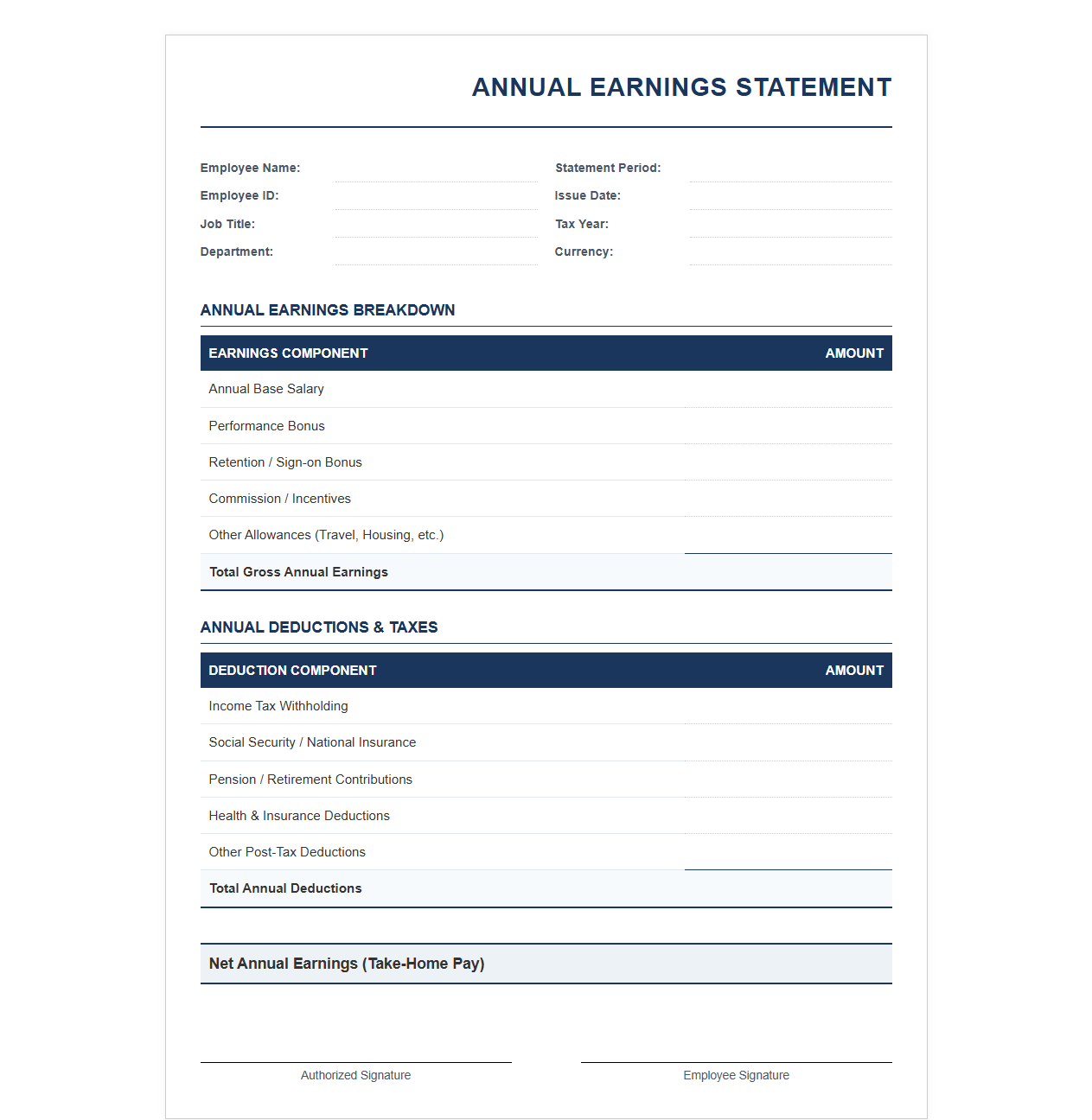 Annual Salary and Bonus Statement Template